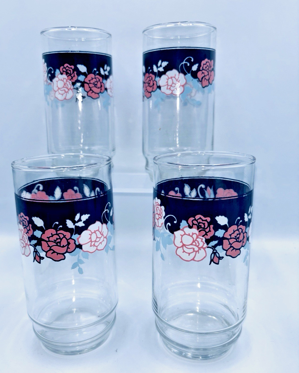 Set of 4 Vintage Corelle (Libby) SILK & ROSES Tumbler Drinking Glasses 5 7/8"